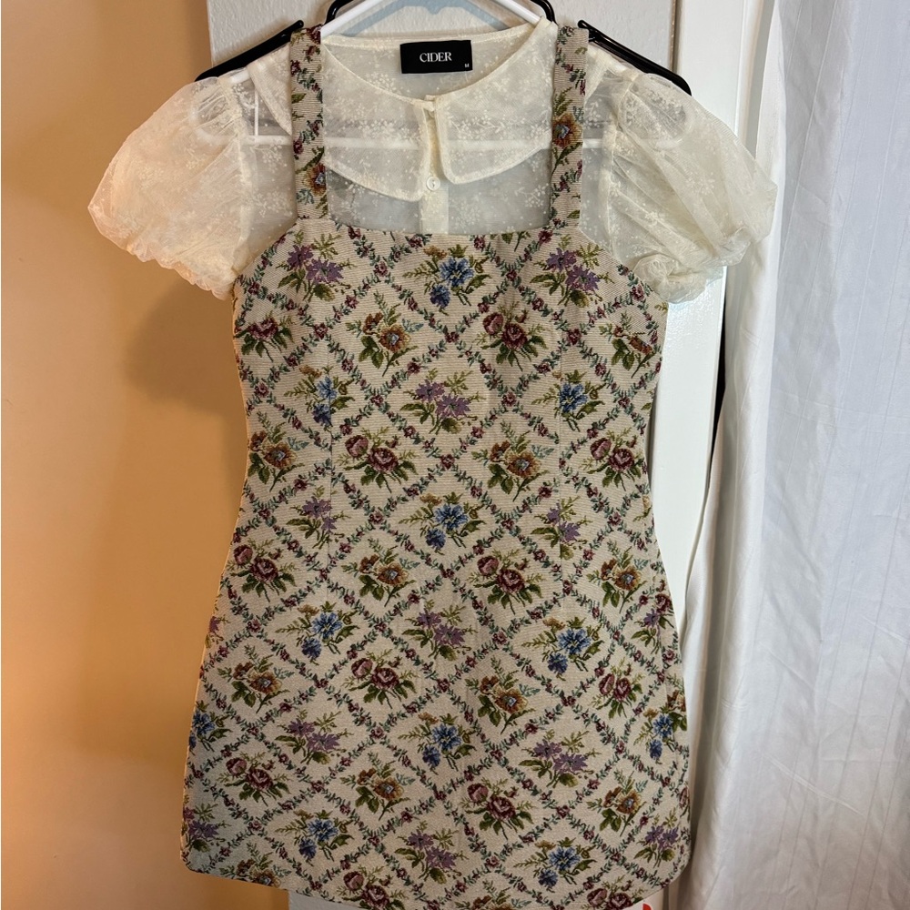 Cider Cream Floral Blouse with Sheer Sleeves